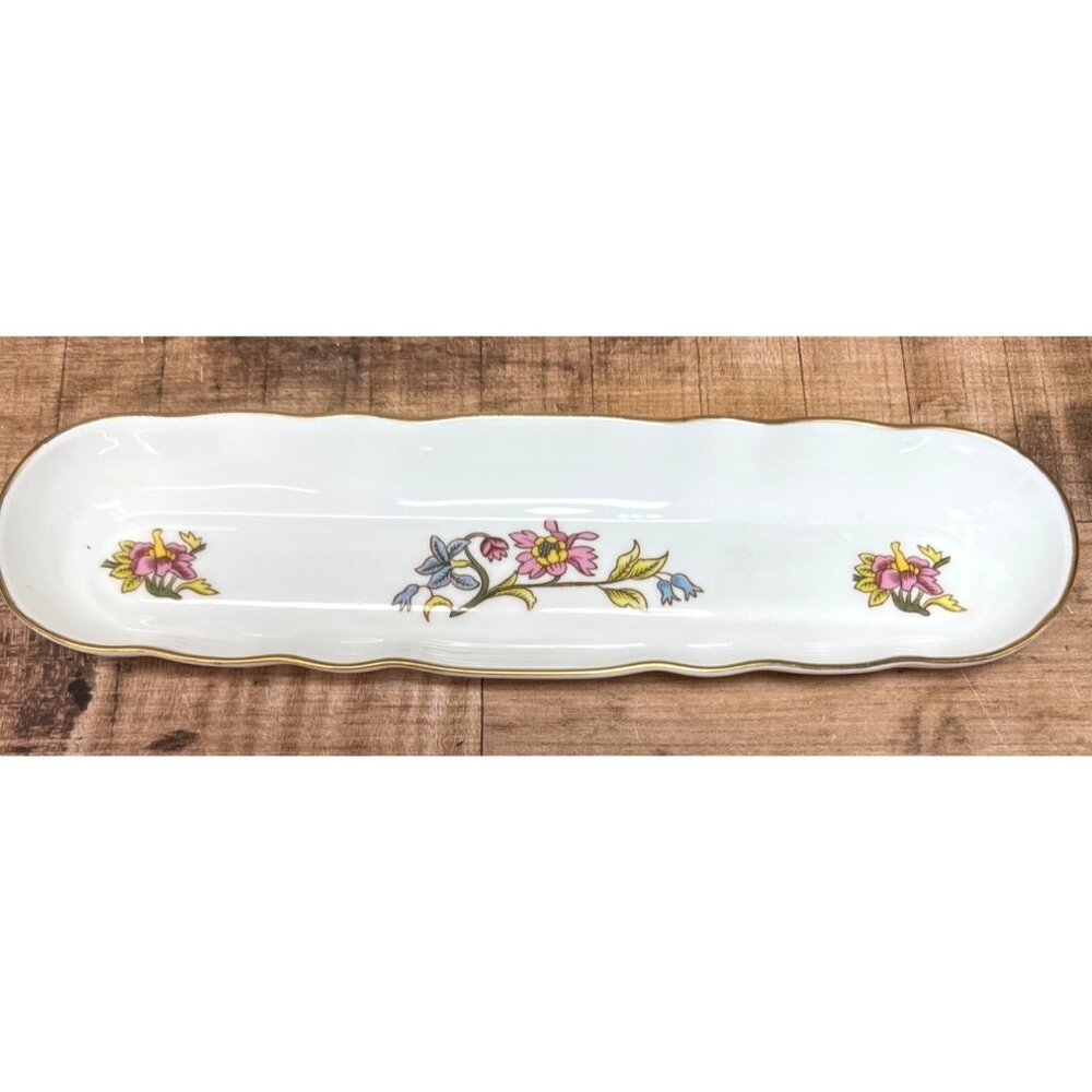 Vintage Aristocrat Bone China Floral Tray With Gold Trim  Handmade In England